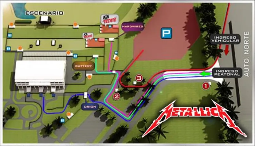 Mapa de acceso para el concierto de Metallica en Bogotá